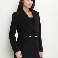 26139 Dewberry Womens Large Size Woven Blazer Jacket-BLACK