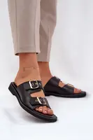 Kožené Ploché Sandále S Sponami Zazoo 3020 Čierne