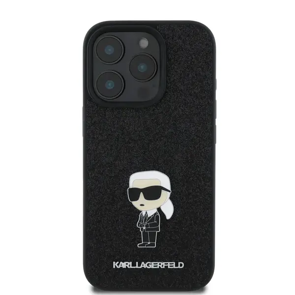 Zadní kryt Karl Lagerfeld Fixed Glitter Metal Ikonik pro Apple iPhone 16 Pro Max, černá