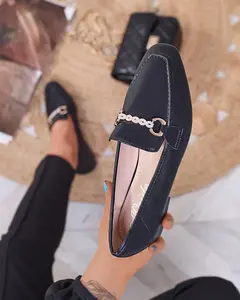 Resti Black women's moccasins with gold embellishment Suletta- Footwear