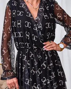 Resti Black mesh midi dress with print