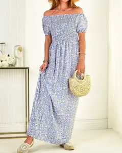 Resti Blue women's maxi dress with floral print- Clothing