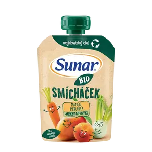 SUNAR BIO ovocná kapsička Smícháček mango, mrkva, marhuľa a fenikel 100 g