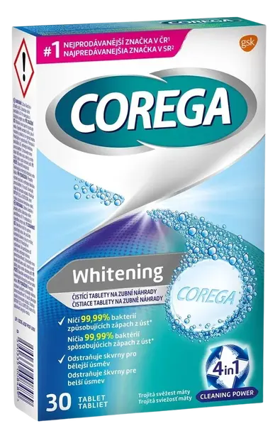 COREGA Whitening čistiace tablety na zubné náhrady 30 ks