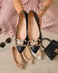 Resti Black women's pointed-toe ballerinas with embellishment on the nose Figgda
