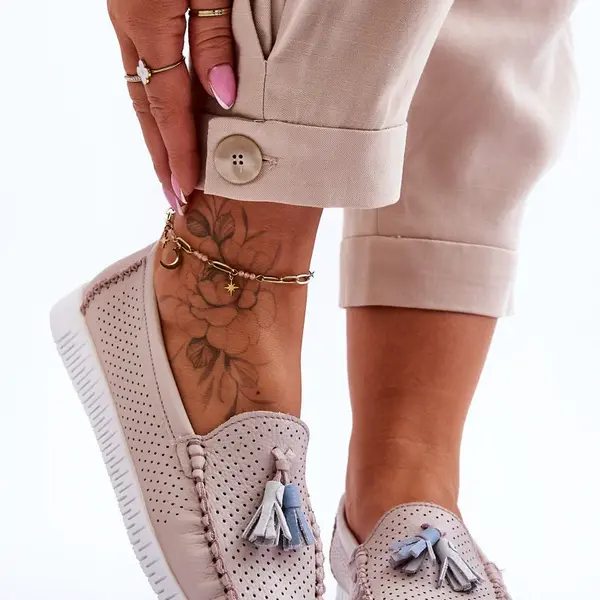 PE1 Dámske kožené openy Lanzarot svetloružové mokasíry