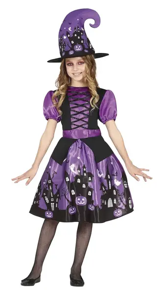 Kostým Fialová čarodejnica Halloween 7-9 rokov