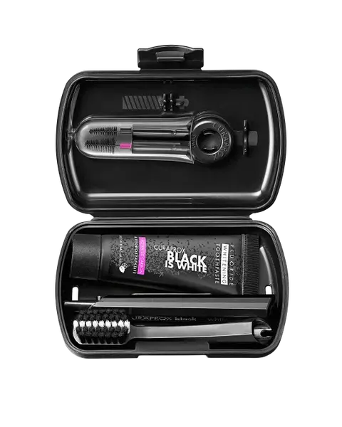 CURAPROX cestovný set BLACK IS WHITE (1x zubná kefka, 2x medzizubná kefka CPS, 1x zubná pasta 10 ml)