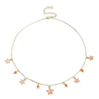 Natural Agate Round & Alloy Enamel Star Charms Bib Necklace with 304 Stainless Steel Chains