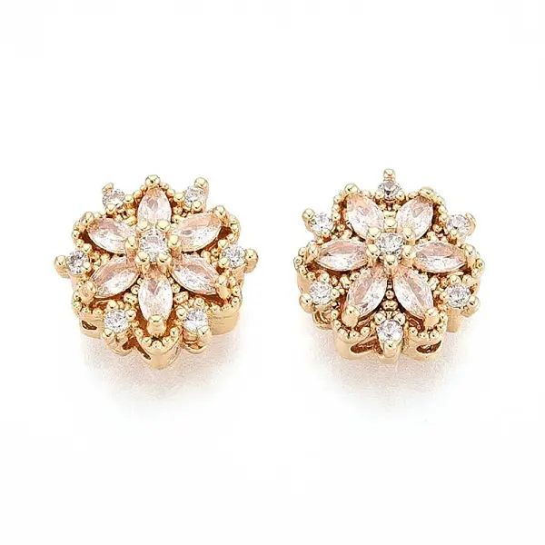 Brass Micro Pave Cubic Zirconia Beads