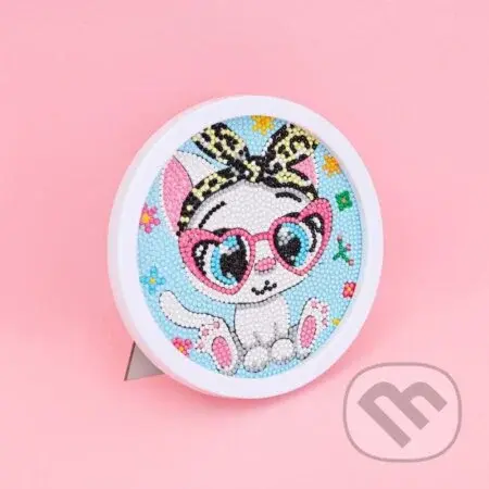 Diamantové malování s rámem - Kreslené bílé kotě 17 cm