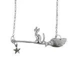 Halloween Alloy White Cat with Broom Pendant Necklaces for Women