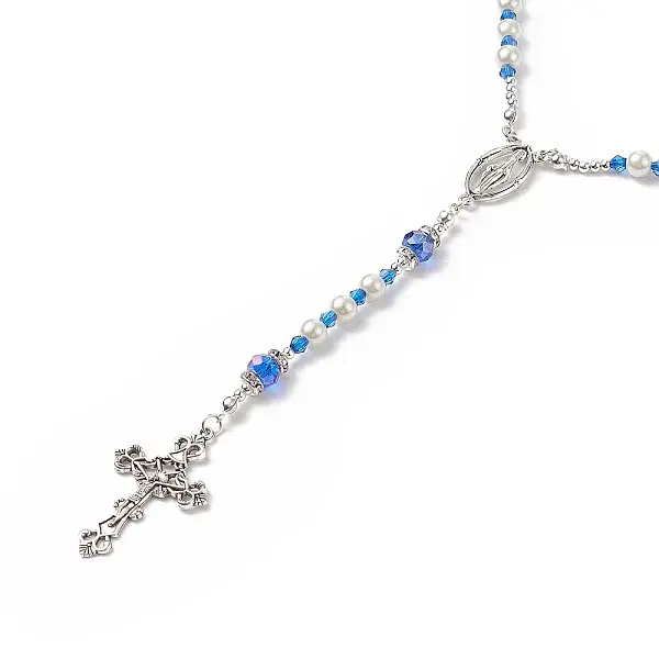 Glass Pearl & Acrylic Rosary Bead Necklace