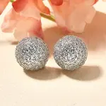 Half Round Brass Micro Pave Clear Cubic Zirconia Stud Earrings