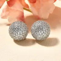 Half Round Brass Micro Pave Clear Cubic Zirconia Stud Earrings