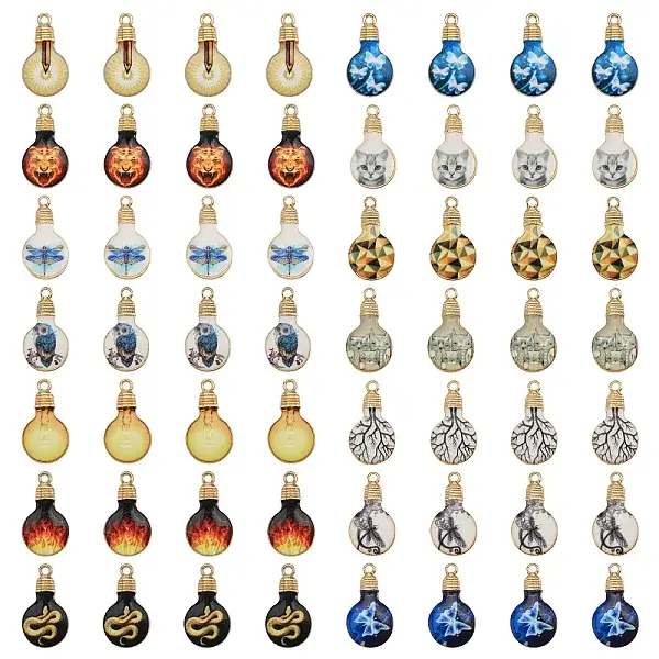 56Pcs 14 Styles Printed Alloy Enamel Pendants