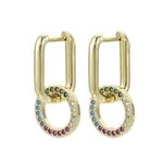 Brass Micro Pave Cubic Zirconia Dangle Huggie Hoop Earrings