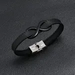 Stainless Steel Infinity Link Bracelet with Leather Cords