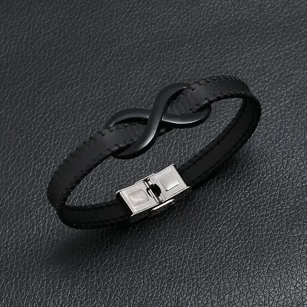 Stainless Steel Infinity Link Bracelet with Leather Cords