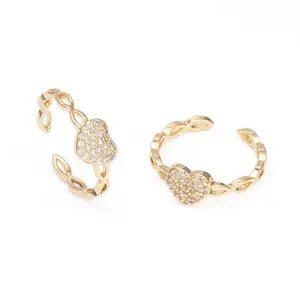 Adjustable Brass Micro Pave Clear Cubic Zirconia Cuff Rings