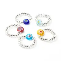 Sunflower Handmade Millefiori Glass Beads Finger Ring for Kid Teen Girl Women
