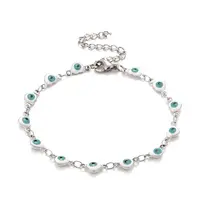 Enamel Heart with Evil Eye Link Chains Bracelet