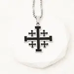 Alloy Enamel Black Jerusalem Cross Pendant 201 Stainless Steel Box Chain Necklaces