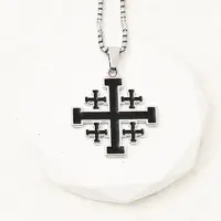Alloy Enamel Black Jerusalem Cross Pendant 201 Stainless Steel Box Chain Necklaces