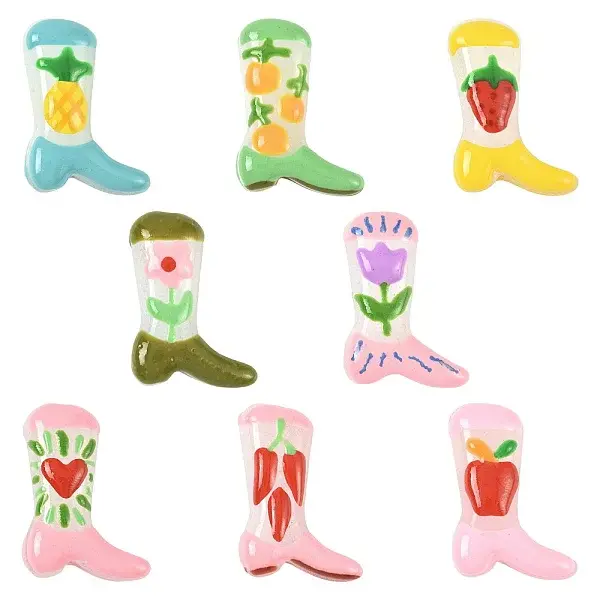 8Pcs 8 Colors Boot Painted Glass Beads Enamel Beads