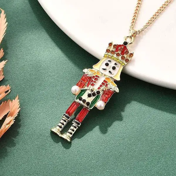 Alloy Enamel Christmas Nutcracker Pendant Necklaces
