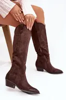 Dámské kozačky z eko semiše na podpatku