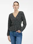 Čierna dámska blúzka s kvetinovým vzorom