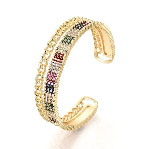 Brass Micro Pave Cubic Zirconia and Rhinestone Cuff Bangles for Women
