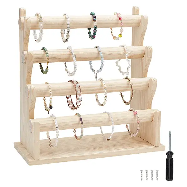 4-Tier Assembled Wood Bracelets/Bangles Display Riser Stands