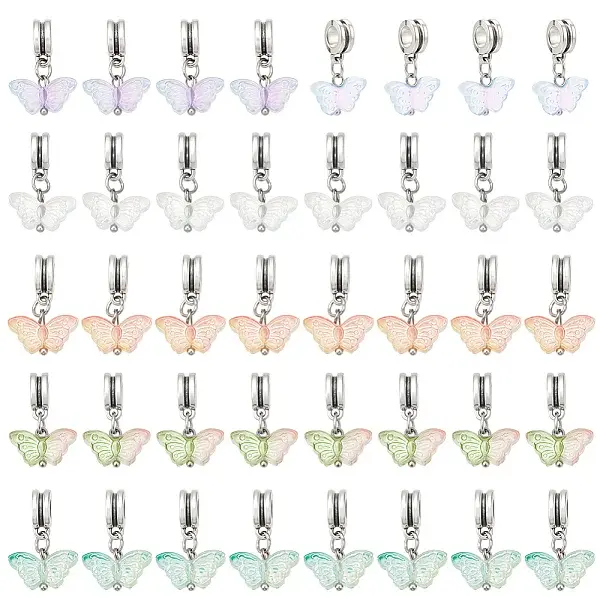40Pcs 5 Colors Glass Pendants