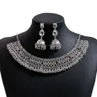 Teardrop Ethnic Style Alloy Glass Rhinestone Bib Necklaces & Dangle Earrings Sets