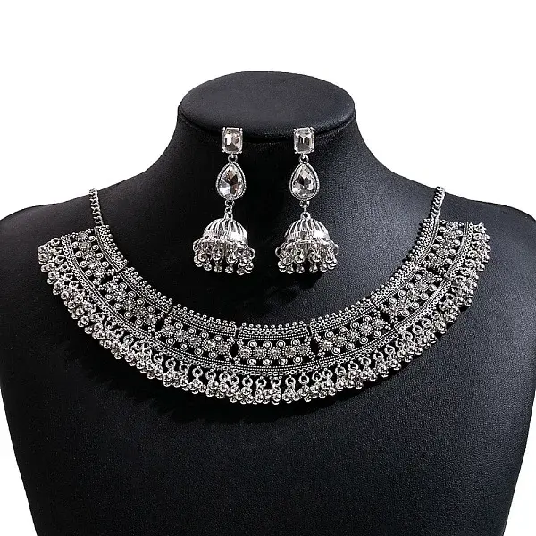 Teardrop Ethnic Style Alloy Glass Rhinestone Bib Necklaces & Dangle Earrings Sets