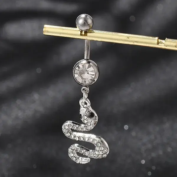 Alloy Rhinestone Snake Curved Barbell Belly Rings