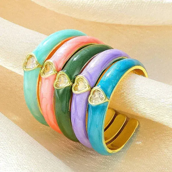 Brass Micro Pave Cubic Zirconia Cuff Open Rings