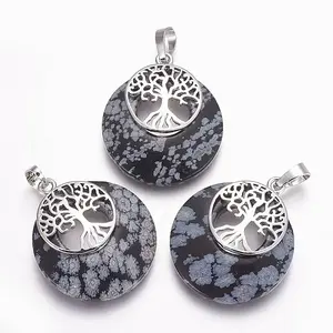 Natural Snowflake Obsidian Pendants