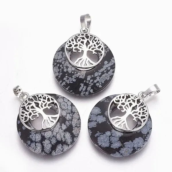 Natural Snowflake Obsidian Pendants