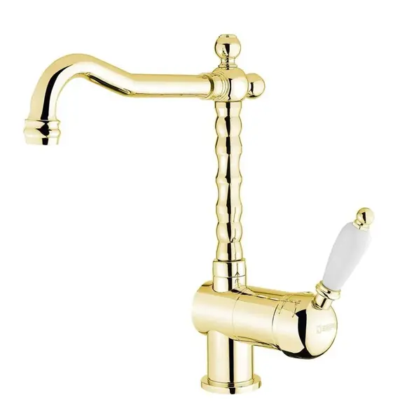 Sapho Kirké - Stojánková dřezová baterie, bílá páčka, zlato KI14BZ