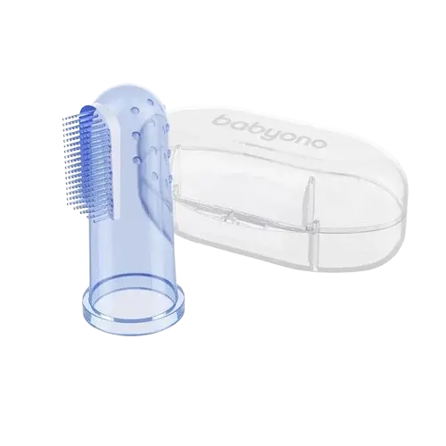 BABYONO Kartáček zubní prstový s pouzdrem modrý