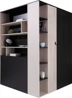 Rohová šatní skříň Planet PL1 Barva korpusu: Černá/Dub/Béžová