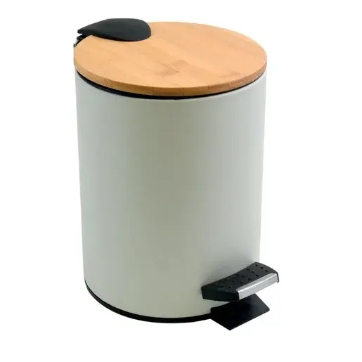 Spirella Spirella pedálový odpadkový kôš adonis matná biela oceľ bambusové veko 3 l 10.20918