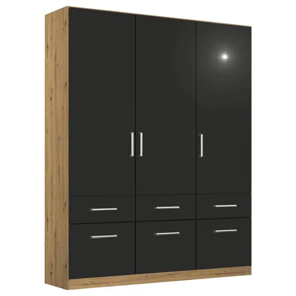 Rauch Möbel ŠATNÍ SKŘÍŇ S OTOČNÝMI DVEŘMI, šedá, dub artisan, 136/210/54 cm