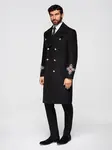 Ombre Men's double-breasted coat with wool and bead appliqués on sleeves - black