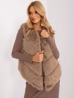 Tmavě béžová kožešinová vesta s kapsami
