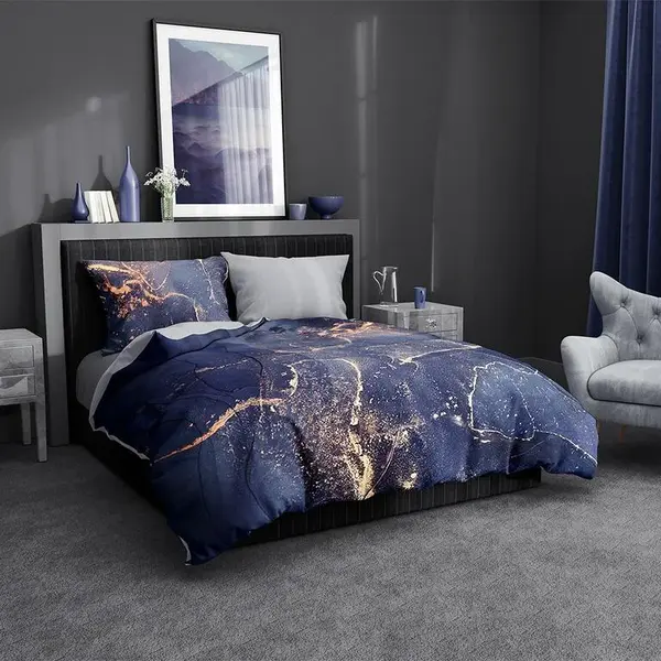 Saténové ložní povlečení MINERÁLY tmavě modré