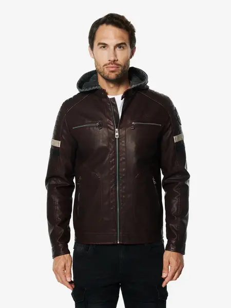 KOROSHI Prechodná bunda  vínovo červená / čierna / prírodná biela